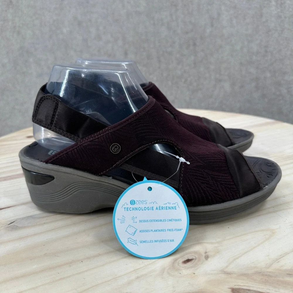 NEW Bzees Dashing Womens 9.5M Dark Plum Brown‎ Stretch Wedge Slingback Sandals